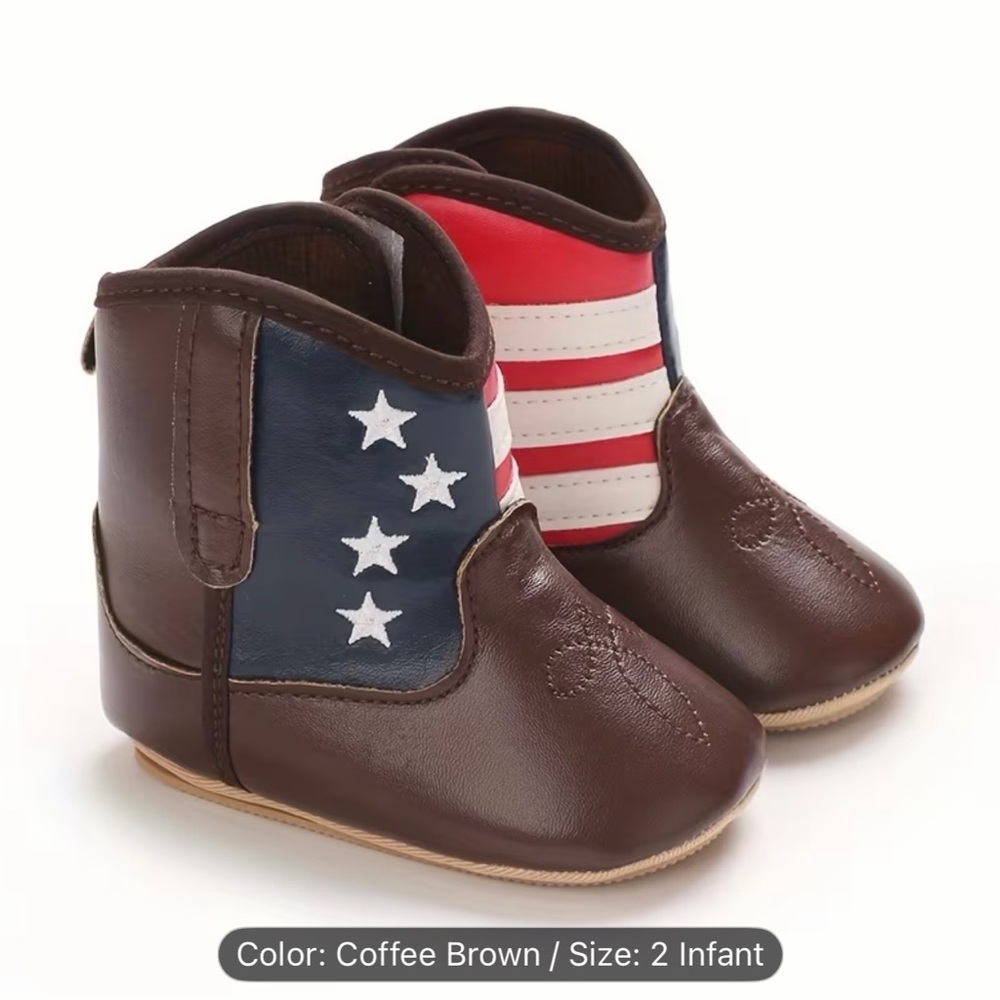 Brown and Flag Infant Toddler Cowboy Cowgirl Boots